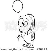 Cartoon Outline of Monster Holding a Party Balloon by Toonaday