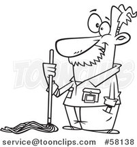 Cartoon Outline of Caretaker or Janitor Custodian Guy with a Mop by Toonaday