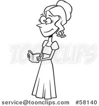 Cartoon Outline of Lady Reading a Book, Elizabeth from Pride and Prejudice by Toonaday