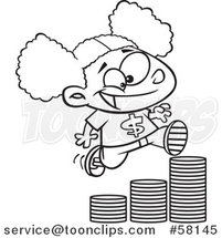 Cartoon Outline of Girl Running up a Stack of Coins by Toonaday