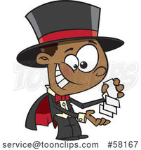 Cartoon Black Magician Boy Performing a Card Trick by Toonaday