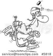 Cartoon Black and White Line Drawing of a Puck Hitting a Hockey Player by Toonaday