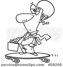 Cartoon Outline of Businessman on a Longboard by Toonaday