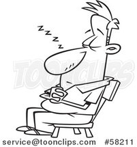 Cartoon Outline of Man Nodding off in a Chair by Toonaday