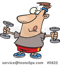 Cartoon Guy Exercising with Dumbbells by Toonaday