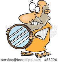 Cartoon Guy, Archimedes, Holding a Mirror Parabolic Reflector by Toonaday