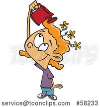 Cartoon White Girl Watering Flowers on Her Head, Mind Growth by Toonaday