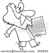 Cartoon Outline of Guy, Dmitri Mendeleev, Carrying the Periodic Table of Elements by Toonaday