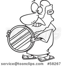 Cartoon Outline of Guy, Archimedes, Holding a Mirror Parabolic Reflector by Toonaday