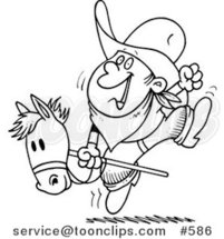 Cartoon Line Art of a Boy Riding a Stick Pony by Toonaday