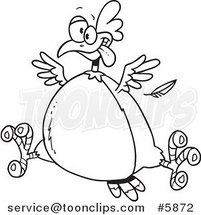Cartoon Black and White Line Drawing of a Fat Hen by Toonaday