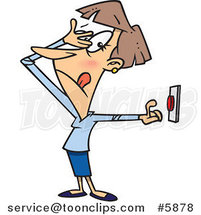 Cartoon Lady Hesitating to Push a Button by Toonaday