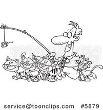 Cartoon Black and White Line Drawing of a Business Man Herding Cats by Toonaday