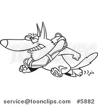 Cartoon Black and White Line Drawing of a Lifeguard German Shepherd by Toonaday