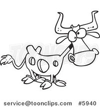 Cartoon Black and White Line Drawing of a Cow with Holes by Toonaday