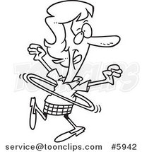 Cartoon Black and White Line Drawing of a Business Woman Using a Hula Hoop by Toonaday