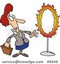 Cartoon Business Woman Standing by a Flaming Hoop by Toonaday