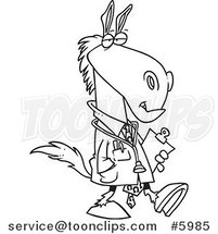 Cartoon Black and White Line Drawing of a Doctor Horse by Toonaday