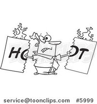Cartoon Black and White Line Drawing of a Guy Tearing a Hot Sign by Toonaday