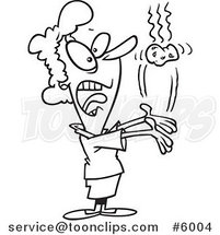Cartoon Black and White Line Drawing of a Business Woman Tossing a Hot Potato by Toonaday