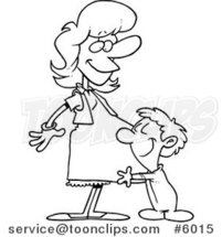Cartoon Black and White Line Drawing of a Son Hugging His Pregnant Mom by Toonaday
