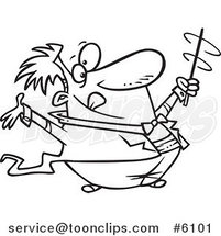 Cartoon Black and White Line Drawing of a Music Conductor Swirling His Baton by Toonaday