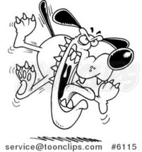Cartoon Black and White Line Drawing of a Mad Attacking Dog by Toonaday
