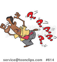Cartoon Black Business Man Running from Questions by Toonaday