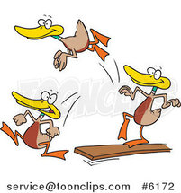 Cartoon Mallard Ducks Jumping off of a Diving Board by Toonaday