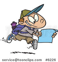 Cartoon Hiking Boy Using a Map by Toonaday