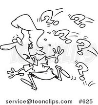 Line Art of a Cartoon Business Woman Running from Questions by Toonaday