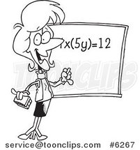 Cartoon Black and White Line Drawing of a Female Math Teacher During Class by Toonaday