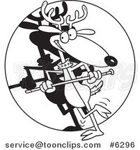 Cartoon Black and White Line Drawing of a Dancing Reindeer by Toonaday