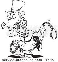 Cartoon Black and White Line Drawing of an Evil Guy with a Noose by Toonaday