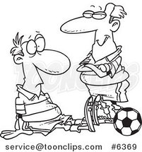 Cartoon Black and White Line Drawing of a Dazed Soccer Player by Toonaday