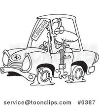 Cartoon Black and White Line Drawing of a Deceptive Car Salesman by Toonaday