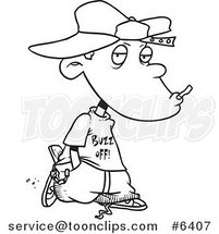 Cartoon Black and White Line Drawing of a Delinquent Boy Smoking by Toonaday