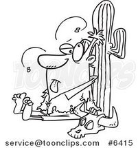 Cartoon Black and White Line Drawing of a Guy Stranded in the Desert by Toonaday