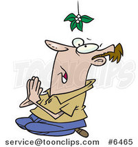 Cartoon Desperate Guy Praying Under Mistletoe by Toonaday