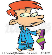 Cartoon Disappointed Boy Holding a Tie by Toonaday