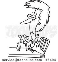 Cartoon Black and White Line Drawing of a Dieting Lady Eating a Carrot by Toonaday