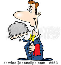 Cartoon Pleasant Waiter Carrying a Platter by Toonaday