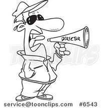 Cartoon Black and White Line Drawing of a Movie Director Using a Bullhorn by Toonaday