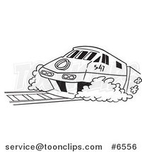 Cartoon Black and White Line Drawing of a Diesel Tram by Toonaday