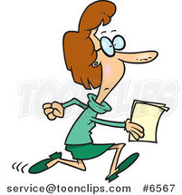Cartoon Business Woman Running with Documents by Toonaday
