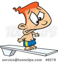 Cartoon Scared Boy on a Diving Board by Toonaday