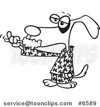 Cartoon Black and White Line Drawing of a Dog Brushing His Teeth by Toonaday
