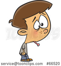 Cartoon Boy Sick with the Flu, a Thermometer in His Mouth by Toonaday