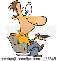 Cartoon Guy Holding a Remote Control and Sitting in a Swivel Chair by Toonaday