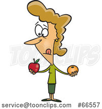 Cartoon White Lady Comparing Apples and Oranges by Toonaday